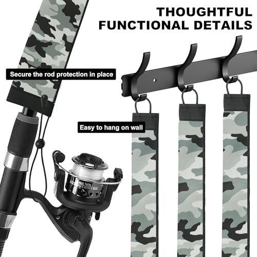 Neoprene Camo Fishing Rod Sleeves,Fishing Pole Sleeves,Fishing Rod Socks | UV Resistance,Puncture Resistant, Protect Casting, Spinning, Trolling Fishing Rods, Storage, tangled-free,75in,68in,60in - color: 2-Light Green Camo, size: 60"