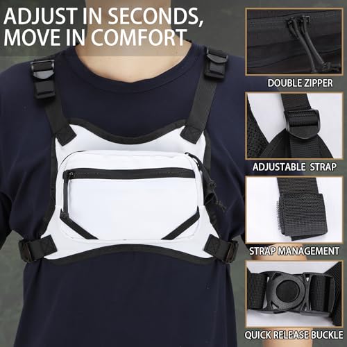 MGFLASHFORCE Chest Bag for Men and Women, Chest Rig Pack Front EDC Pouch Running Vest Phone Holder for Workout, Hiking and Outdoor Sports (White) - color: White