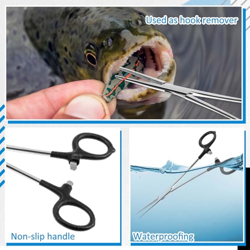 2 Pcs 7 Inch Fishing Forceps Set Fishing Hemostat Pliers with Grip Curved and Straight Hemostats Set Stainless Steel Locking Clamps Hook Remover Tools