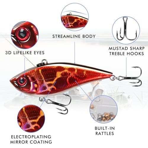 TRUSCEND Shallow or Deep Diving Crankbait with BKK Hooks, Wobble Fishing Lures for Bass Trout Crappie Walleye, Sinking Lipless Vibe Crank Bait for Bass Pike, Amazing Swimbait for Family Fishing - color: A6-2.4",0.35oz