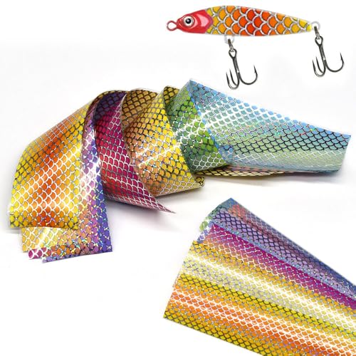 Holographic Fish Scale Lure Film, 10 Pieces, Multicolor Fishing Lure Stickers for DIY Hard Bait Making