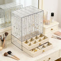 Greenfeather Jewelry Organizers and Storage, Clear Acrylic Jewelry Box with 40 Necklace Hooks 120 Pairs of Earring Holes 2 Velvet-Lined Drawers for Rings Necklaces Earrings - color: Off-White-Style A