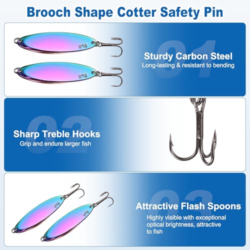 Fishing Spoons Lures, Metal Saltwater Treble Trout Lures Jigging Spoon with Treble Hooks Casting Spinner Baits - color: Colorful, size: 21g / 3/4 oz
