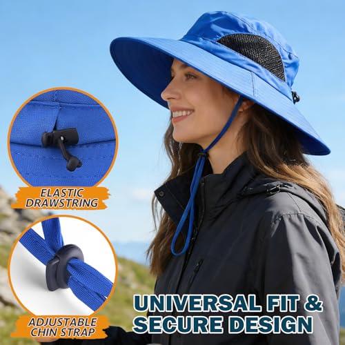 Wide Brim Sun Bucket Hat, Waterproof Boonie Hat for Men & Women | UPF 50+ UV Protection, Adjustable Fit, Chin Strap & Sweatband, Foldable Durable for Fishing Hiking Garden Beach - color: 01 Blue