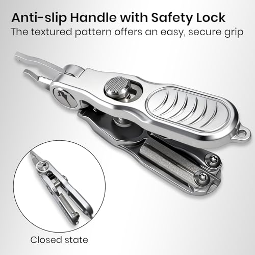 Pristis 4-in-1 Fishing Line Cutter, Fly Tying Scissors with O Ring Spliter, Nippers, Lure Eye Cleaner and Hook Sharpner Kit, Stainless Steel Braided Mono Fluoro Clippers, Pliers Tool Accessories