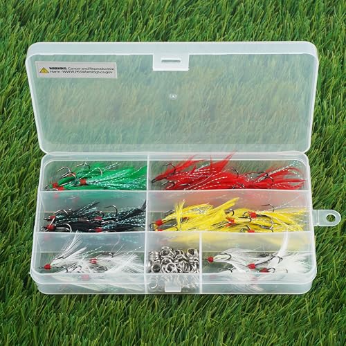 Feathered Treble Fishing Hooks, 120pcs Round Bend Treble Hooks with Split Rings for Making Fishing Lures Spinner Spoon Crankbait Feather Triple Hook Replacement for Saltwater Freshwater