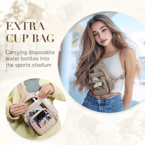 Missnine Clear Bag for Stadium Events Puffy Quilted Crossbody Purse PVC Sling Backpack for Sport Concert with Side Pocket - color: L-brown[quilted Design]