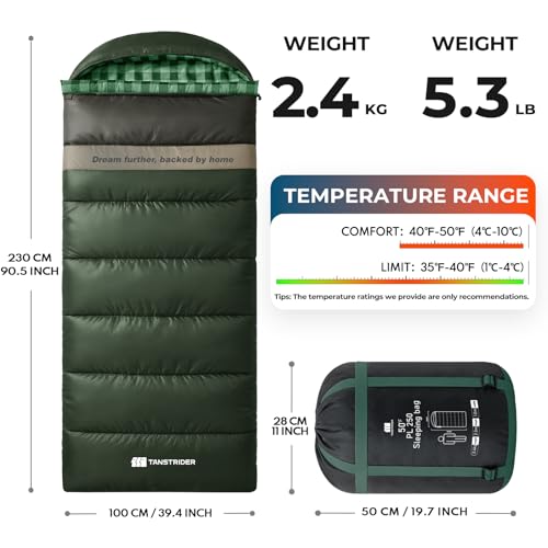 Cotton Flannel XXL Winter Sleeping Bags for Adults Big and Tall,Cold Weather 90x39 Inch Camping Sleep Bag,Waterproof Machine Washable 4 Season Outdoor Camping Gear,2-Way Zipper - color: Green, size: 5.3lb(40-50℉)