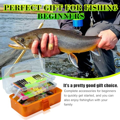 Freshwater Tackle Box, Fishing Tackle Storage with Orange Handle, Clear Plastic Container