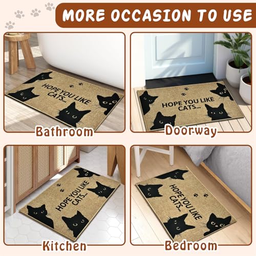 Black Cat Welcome Doormat Outdoor Funny Cat Entryway Rug Cute Animal Carpet Mat Modern Inside Outside Non-Slip Doormat Indoor Washable Floor Mat for Patio Hallway Home Decor - color: Cat