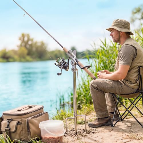 Lounsweer 4 Pcs Fishing Rod Holders 360 ° Adjustable Fishing Pole Holders Multifunctional Stainless Steel Ground Fish Rod Pole Brackets for Detachable Fish Equipment Lakes Rivers Gifts Men - color: silver
