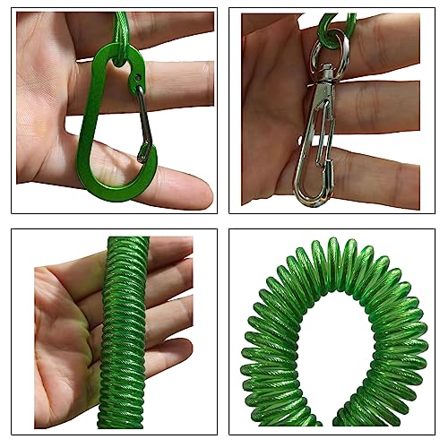Fishing Lanyard, Heavy Duty Coiled Lanyards Stainless Steel Wire Inside, Safety Rope Extension Cord Tether Retractable Fishing Accessories for Rods, Pliers, Boating, Paddles, Kayak - color: Green