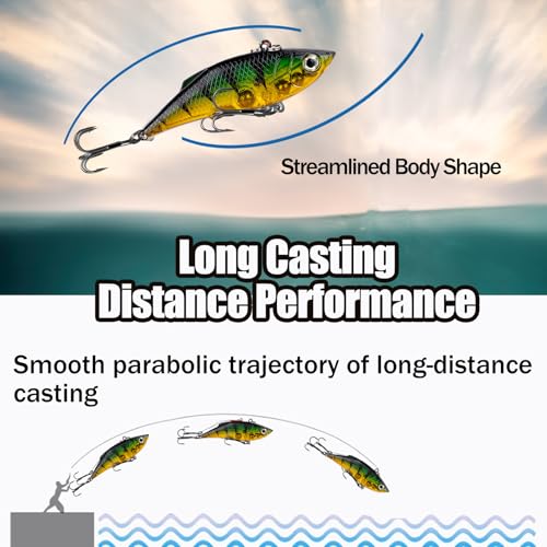 Lipless Crankbait Rattle Trap Fishing Lures Topwater Bass Fishing Lures for Walleye Trout Musky Long Casting Distance Freshwater Saltwater 2.96in/0.39oz FS/YE-06 - style: A2,5pcs