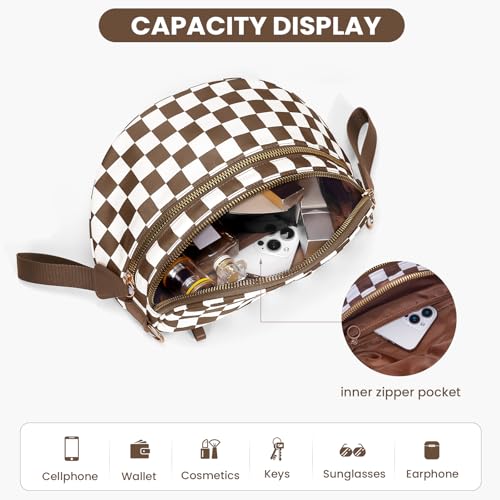 Checkered Crossbody Bum Bags for Women Nylon Checkered Purse Checkerboard Fanny Pack - color: A03-caramel