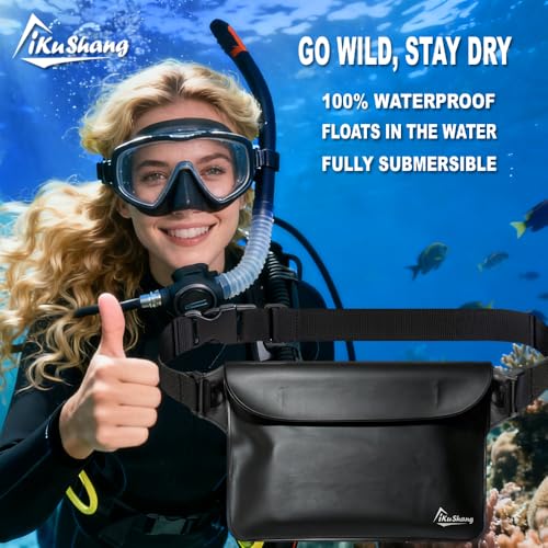 Waterproof Fanny Pack, Dry Bag Phone Pouch for Beach Swimming Kayaking | Floating dry bag keeps wallet & purse safe. Triple zip-lock seals water. Touchscreen works wet. Cruise, fishing & travel - color: Black+Black