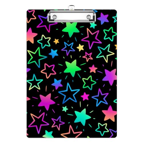 Colorful Star Clipboard, Decorative Clip Board with Metal Clip Cute Plastic Clipboards A4 Standard Size 8.5" x 12.5" for Nurses, Students, Office - color: Colorful Star