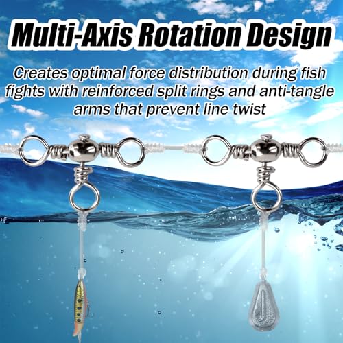 50pcs 3 Ways Ball Bearing Swivels FS/ZH-04 | Fishing Terminal Tackle Kit, Barrel Swivels Fishing Tackle Kit,for Crankbaits Sinker Weights, Connectors Saltwater - color: Silver, size: 10#+8#+6#+4#+2#
