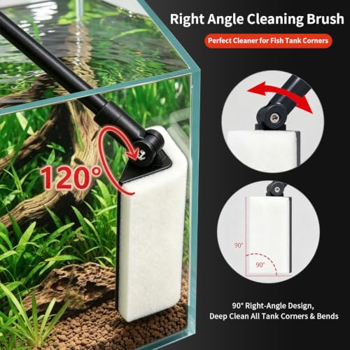 UPETTOOLS Aquarium Clean Tool 6 in 1 Fish Tank Cleaning Kit Algae Scraper Scrubber Pad Adjustable Long Handle Fish Tank Brush Cleaner Set