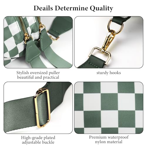 Nylon Crossbody Bum Bag for Women, Checkered Sling Fanny Pack with Adjustable Shoulder Strap Belt (GREEN CHECKERED) - color: GREEN CHECKERED