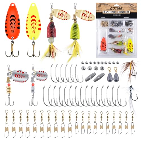 Goture Trout Lures Fishing Spinners, Hard Metal Spinner Baits for Freshwater and Saltwater, Spinner Lures Spoon Blade Fishing Lures Kit for Bass Trout Salmon Pike Walleye Crappie, Gifts for Men - color: A1:67pcs Fishing Lures Kit