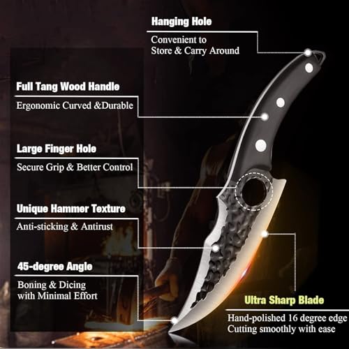 Huusk Japan Knife Upgraded Version, Fillet Caveman Viking Knives Handmade Butcher Boning Knife for Meat Cutting Kitchen Knife with Sheath for Home or Camping Outdoor, Gift for Fathers - size: 5.8 inch