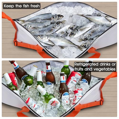 THKFISH Insulated Fish Cooler Bag, Fish Kill Bag for Caught Fish Ice Cold - color: White-Orange, size: 40*16IN