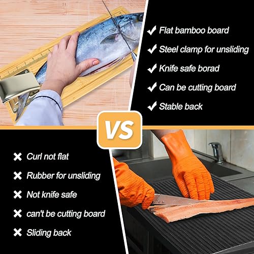 EXJIOTA Fish Cleaning Board, Fish Fillet Board with Clamp Fillet Knife and Gloves, Portable Fishing Measuring Board 18 inches, Fish Cleaning Kit Gifts for Fishing Man Woman