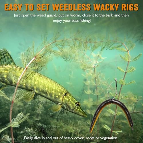 Dovesun Weedless Worm Hooks Wacky Rig Hooks Texas Rig Hooks 30PCS Professional V Bass Fishing Hooks for Freshwater Saltwater 1/0 2/0 3/0 - size: 1/0 * 30PCS, style: Professional "V" Weedless Hook
