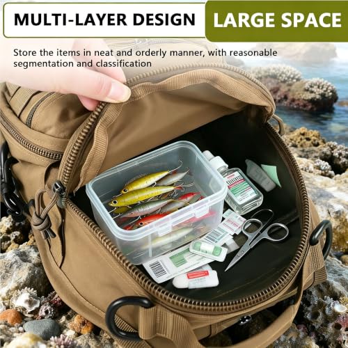 Fishing Backpack Small Fishing Tackle Storage Bag with 3 Methods of Carrying Large Capacity Sling Backpack for Outdoor Hiking Travel Hunting (Khaki) - color: Khaki