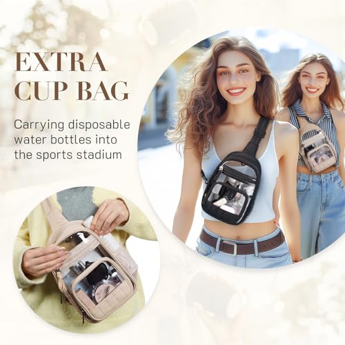 Missnine Clear Bag for Stadium Events Puffy Quilted Crossbody Purse PVC Sling Backpack for Sport Concert with Side Pocket - color: F-black[quilted Design]
