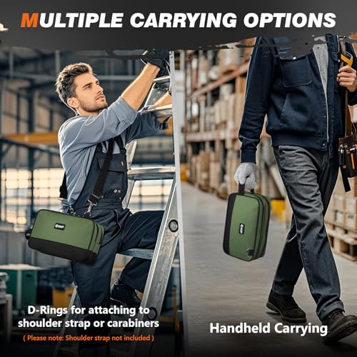UUP 12 Inch Small Tool Bag, Zipper Tool Pouch Two Compartments Heavy Duty, Utility ToolBag with Carrying Handle D-Rings, Tools Storage Organizer for Electrician Mechanic, Gift for Men Dad,Green - color: Green 1Pack, size: 12" x 7"