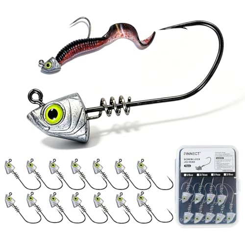 Screw Lock Swimbait Jig Heads 15 Pack, 3D Chartreuse Eyes & Sharp Hooks, Lead Fishing Jigheads for Bass Fishing, 1/8oz, 3/16oz, 1/4oz, 3/8oz - size: 1/8oz-15Pcs