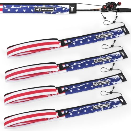 KastKing MeshGuard Rod Socks, Fishing Rod Sleeve, Neoprene Fishing Pole Sleeve, Fishing Rod Covers, Built-in Hanging Loop & Adjustable Lanyard, Fits Casting, Spinning, & Fly Rods - color: Flag 4 Pcs, style: Casting/Trolling