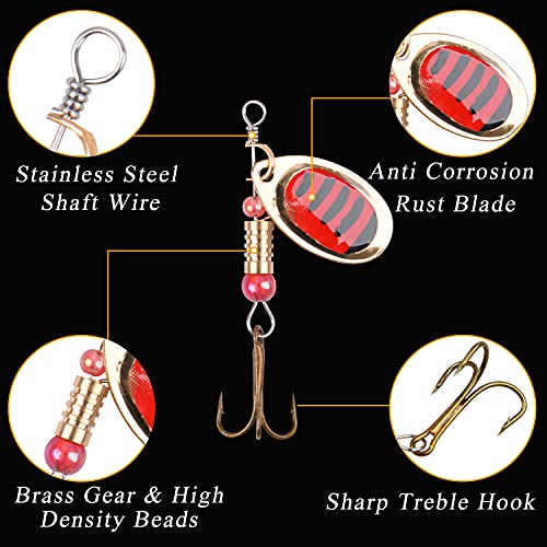16pcs Fishing Lures Spinnerbait Hard Metal Inline Spinner Baits Kit | Spinner Lures with Feathered Treble Hooks, Fishing Spinner Baits for Freshwater Saltwater Bass Trout with Portable Carry Bag