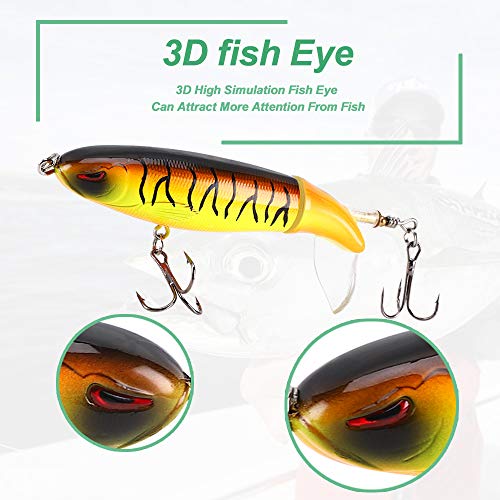 6PCS Whopper Fishing Lure, Bass Popper Lure kit, Topwater Fishing Lures with Rotating Tail with Storage Box, Floating Popper for Freshwater Saltwater