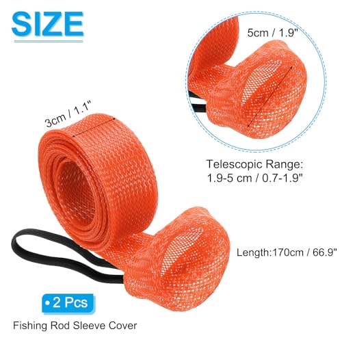 PATIKIL Rod Sock, Fishing Rod Sleeve Cover Braided Mesh Pole Protector Gloves Fishing Tools Pointed End for Spinning Fishing Rod Fly Rod Ice Rod Casting Rod - color: Orange, size: 67 Inch