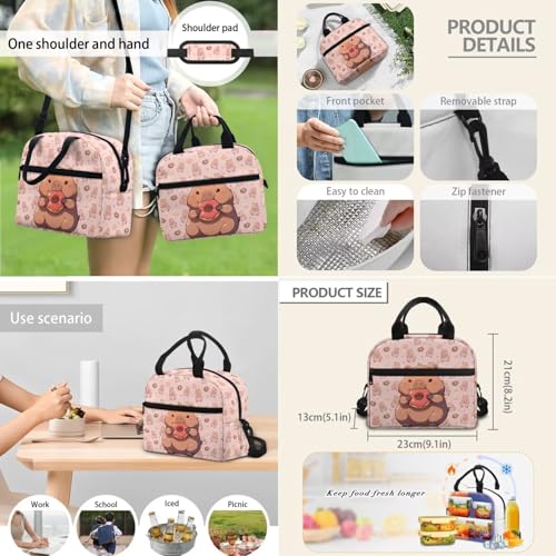4 PCS Backpack for Kids Elementary Student Capybara Backpacks with Insulated Lunch Box Pencil Case Water Bottle Holder Carrier Bag Pink - color: Capybara Pink