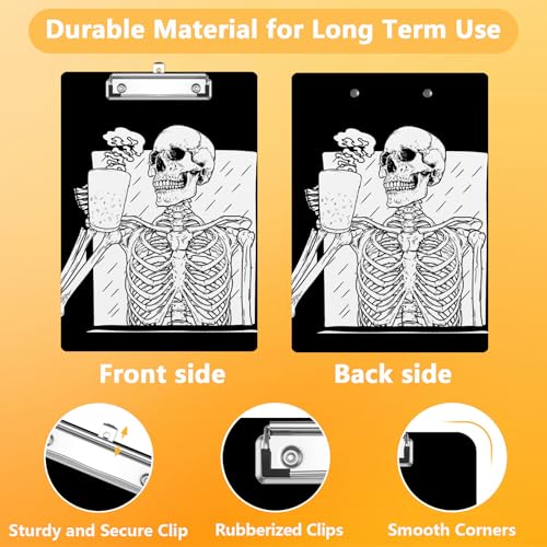 Funny Skull Clipboard, Halloween Skeleton Decorative Clip Board with Metal Clip Cute Plastic Clipboards A4 Standard Size 8.5" x 12.5" for Nurses, Students, Office - color: Skull