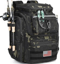 HAMBOLY Fishing Backpack 45L with Rod Holders, Water-Resistant Tackle Backpack for Fishermen, Large Capacity Fishing Gear Bag for Travel Hiking Camping - color: Dark CM