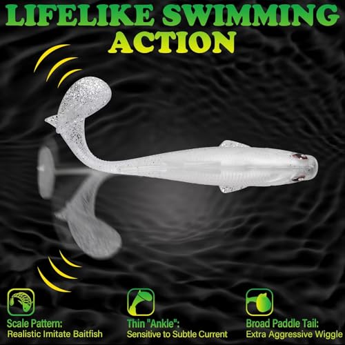 LUCKYFISHING Paddle Tail Swimbaits Soft Plastic Swimbaits Soft Baits for Bass Fishing Trout Crappie Walleye Freshwater Saltwater 10/16/20 PCS Soft Plastic Baits 4/3.5/3/2.5 Inch - color: White, size: 3 inch-16pcs