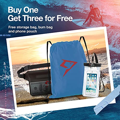 Piscifun Dry Bag Waterproof, Lightweight Dry Backpack Roll-Top Sealed with Waist Pouch and Phone Case Keeps Gear Dry Inside for Kayaking, Boating - color: Light Blue, size: 30L