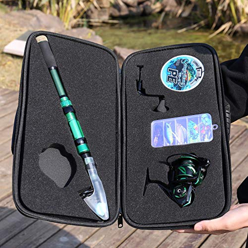 Sougayilang Fishing Rod and Reel Set Carbon Fiber Telescopic Fishing Rod 12+1BB Spinning Reel with Carry Case for Saltwater Freshwater - color: green, size: 5.91 ft - 2000