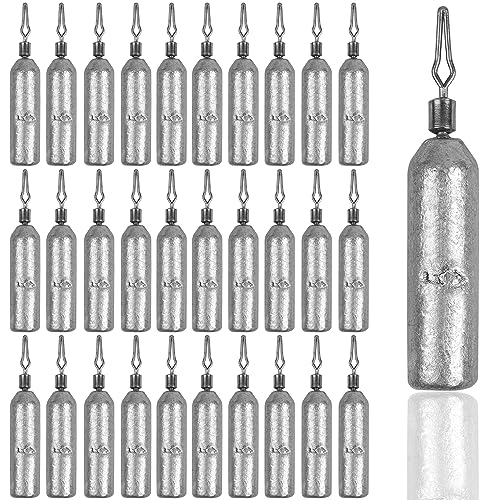 Fishing Drop Shot Weights Saltwater Fishing Sinkers Dropshot Fishing Sinker Skinny Pencil Shaped with Barrel Swivels Snagless Sinker Rig Fishing Weights for Freshwater Bass Fishing Lures - style: 3/16oz - 30pcs