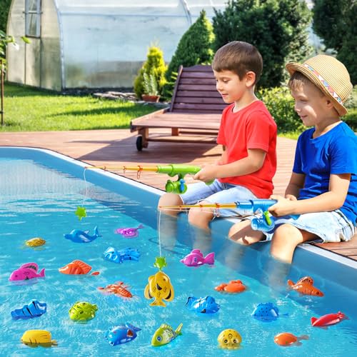 NIPLOOOW Magnetic Fishing Game Pool Toys for Kids 3-5, Water Table Bathtub Kiddie Party Toy with Pole Rod Net Plastic Floating Fish, Outdoor Toys for Kids Age 3 4 5 6 7 8 Year Old - style: 58PCS