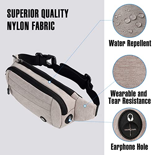 WATERFLY Fanny Pack Waist Bag: Small Hip Pouch Bum Bag Fannie Pack Phanny Fannypack Waistpack Bumbag Beltbag Sport Slim Fashionable for Jogging Hiking Hiker Woman Man - color: Beige