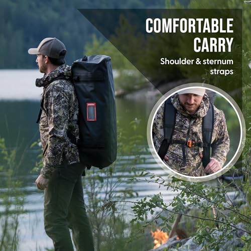 Uncharted Supply Co. The Vault Waterproof Duffel Bag - Airtight bag with Backpack Straps, Carry-On Size, Perfect for travel, boating, camping, recreation. (Black, 65L) - color: Black, size: 65L