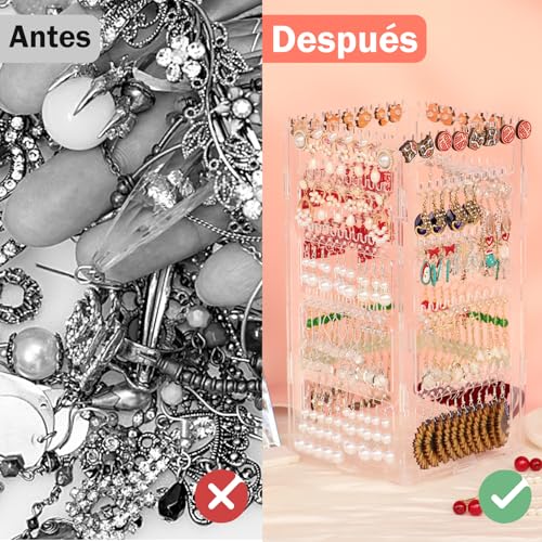 17Dec 360 Rotating Earring Holder Organizer Stand,5 Tiers Acrylic Jewelry Organizers and Storage,Stud Earring Organizers and Storage,212 Holes and 212 Grooves for Earrings Necklaces chain bracelet - color: 5-Tier,Clear