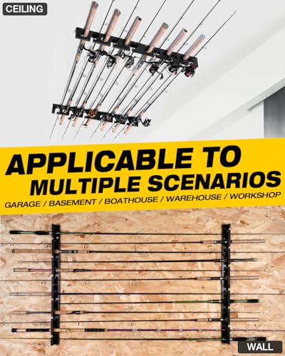 Ghosthorn Fishing Pole Rod Racks Wall or Ceiling Mounted Fishing Pole Rod Holders for Garage Storage Organizer Fishing Gear Equipment for Men Women - style: black 3 sets hold up 18 rods