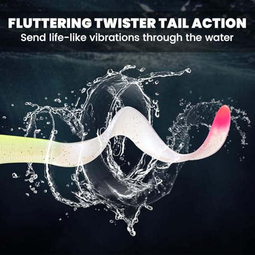 Pre-Rigged Soft Fishing Lures with Weedless Hook, Lifelike Paddle Tail Swimbaits for Bass Fishing, Freshwater & Saltwater Curly Type Tail Soft Plastic Baits for Bass, Pike, Trout, and Walleye. - color: B2-4"-0.56oz