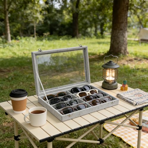 Wudygirl Jewelry organizer Sunglass Organizer 8 Slot Velvet Jewelry Tray Sunglasses Case with Lid Multi Eyeglass Case for Women Men（8 Grid - color: Gray, size: 8 Grid